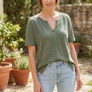 Talbots | Green 100% Linen Shirt Top XL Lagenlook Coastal Grandma Minimalist